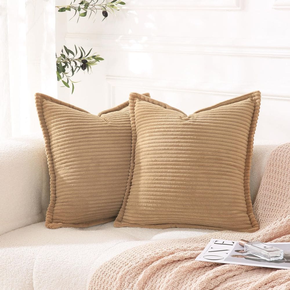 Conjunto de 2 capas de almofada Linecooo Corduroy Bege de 50 x 50 cm