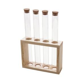 Conjunto Porta Temperos Lyor 4 Potes De Vidro Com Suporte Em Madeira