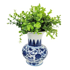 Mini Vaso Porcelana Chinesa Azul E Branco Arranjo 13X10Cm