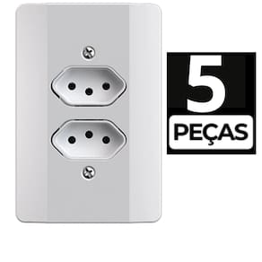 Kit 5 Conjunto Tomada Dupla 10A Branco Mec-Tronic