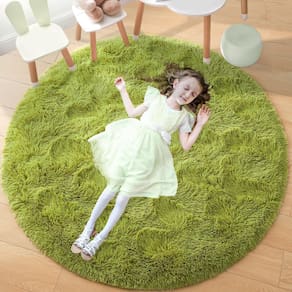 Tapete redondo Noahas Fluffy Green 150 cm para quarto e quarto de crianças