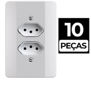 Kit 10 Conjunto Tomada Dupla 10A Branco Mec-Tronic