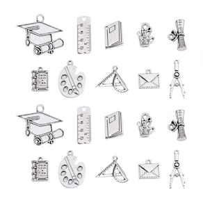 Charm Kit KitBeads, tema escolar tibetano, 100 unidades em liga prateada