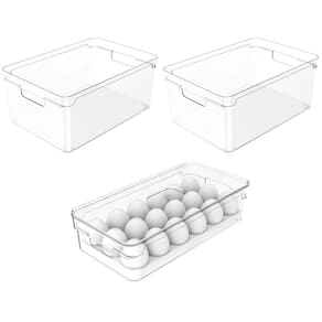 Conjunto de 2 Organizadores Clear 7,5L e Organizador de Ovos Clear Fresh 18 unid - Ou
