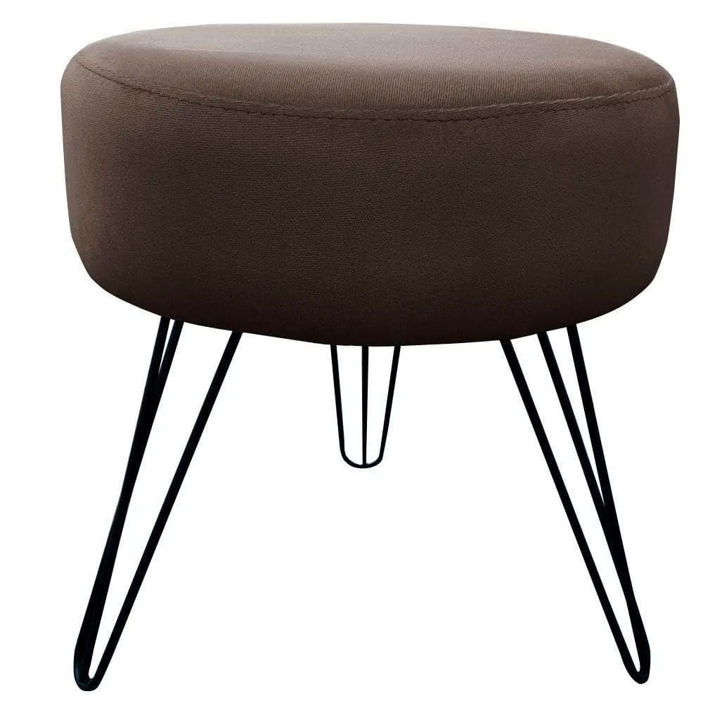 Puff Decorativos Sala Quarto Tunísia Veludo Marrom Base Preta - Star Confort Marrom E Preto