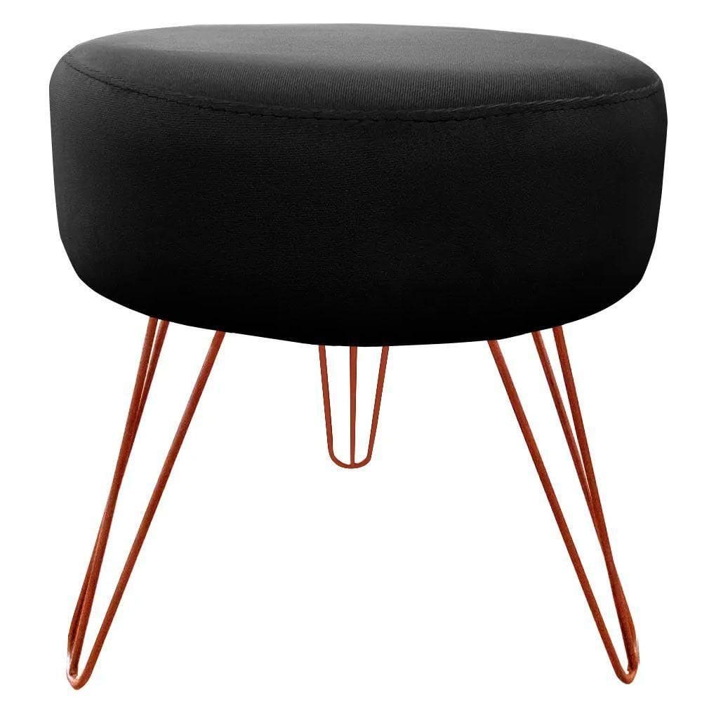 Puff Decorativos Sala Quarto Tunísia Veludo Preto Base Bronze - Star Confort Preto Com Bronze