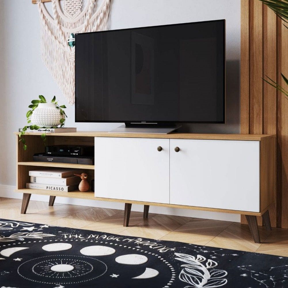 Rack para TV Até 65 Polegadas 2 Portas 1 Prateleira Naturallle/Branco Brilho - Decibal