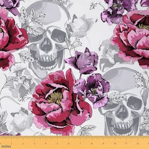 Tecido Erosebridal Sugar Skull Rose impermeável de 1 jarda roxo