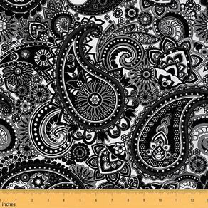 Tecido Erosebridal Paisley Floral Waterproof 1 jarda preto branco