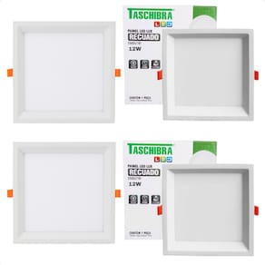 Kit 4 Painel de Led Quadrado Embutir Recuado 12W Bivolt Taschibra 3000K Quente