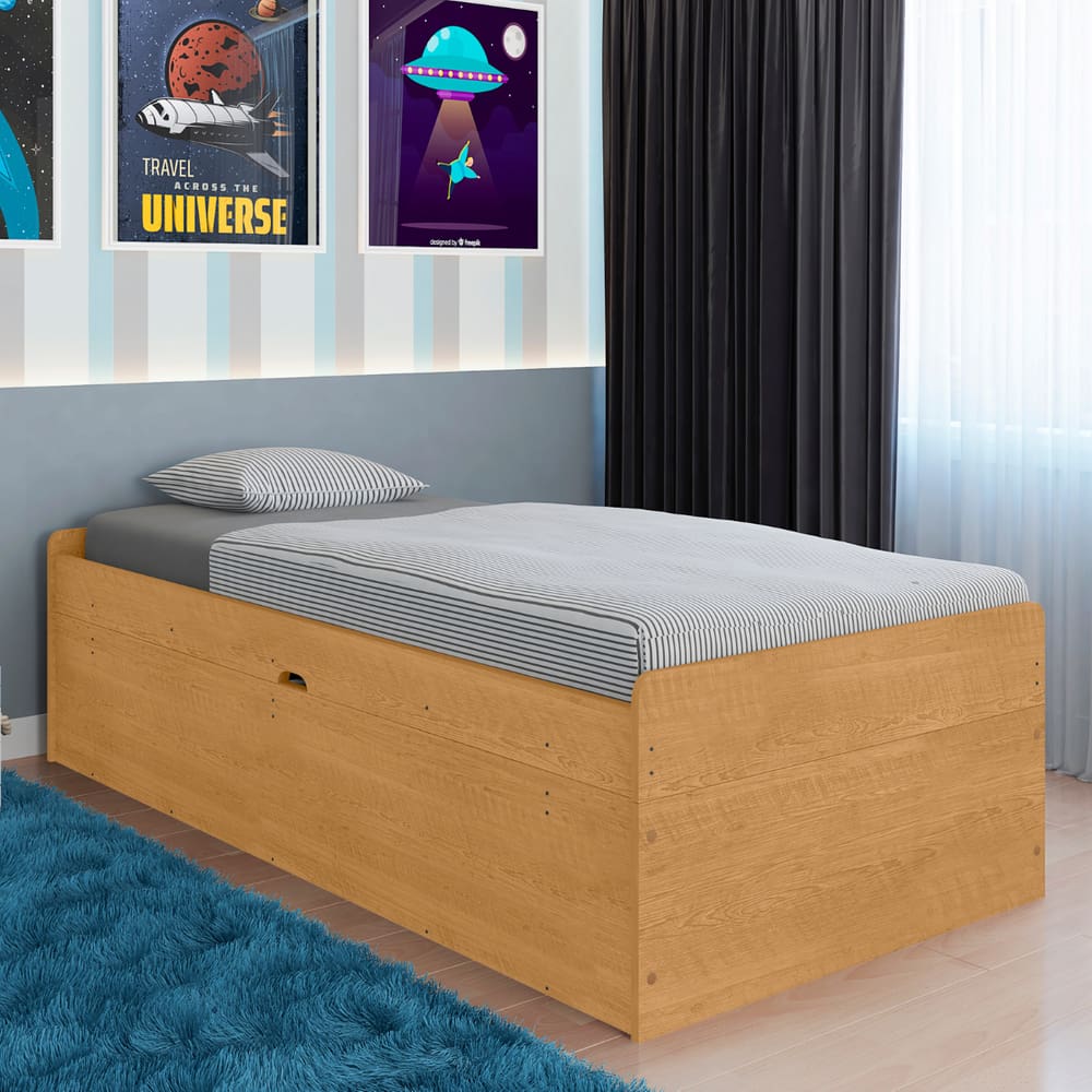 Cama de Solteiro com Baú Naviraí Naturalle