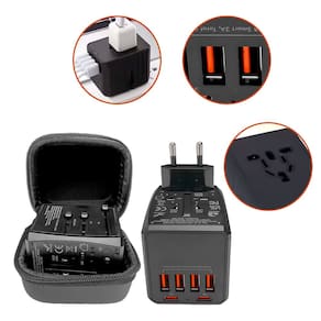 Adaptador Universal de Viagem 36W com 4 USB-A e 2 USB-C – Compatível com mais de 150 países