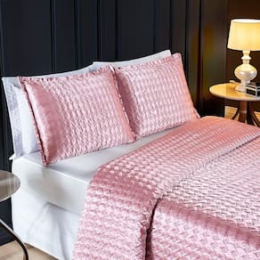 Cobre Leito Casal Padrão Bright Cetim Charmousse 3 Peças - Rosê
