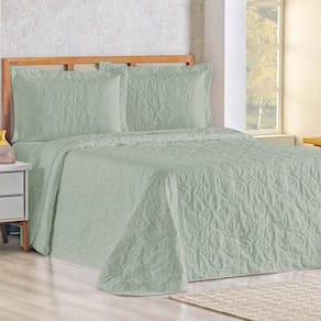 Cobre Leito Queen Bouti Mavie Floral 180 Fios 3 Peças - Verde Malva