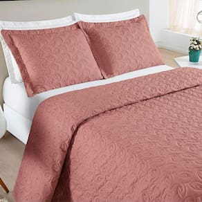 Cobre Leito Casal Agata Bordado Micropercal 200 Fios 3 Peças - Rose