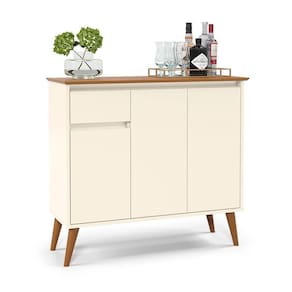 Balcão Buffet Veneza 3 Portas 1 Gaveta 93cm Ej Móveis Off White-freijó