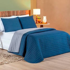 Cobre Leito King Mult Colors Dupla Face Micropercal 200 Fios 3 Peças - Marinho-cinza