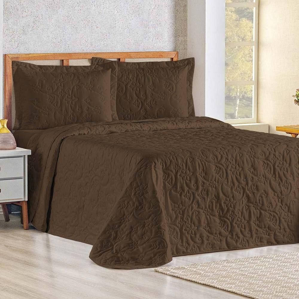 Cobre Leito Queen Bouti Mavie Floral 180 Fios 3 Peças - Tabaco