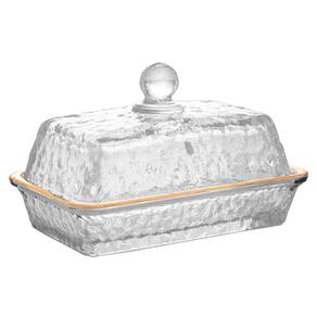Manteigueira de Cristal Martelado com Tampa e Fio de Ouro Pe