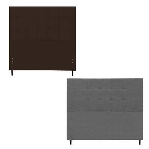 Kit Cabeceira Maveric Estofada Casal 144cm Marrom Botão Tecido + Cabeceira Maveric Solteiro 94cm Chumbo