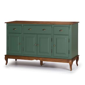 Balcão Buffet 4 Portas 3 Gavetas 60805 Hannover Linz Móveis - Verde Musgo/Imbuia Glazer