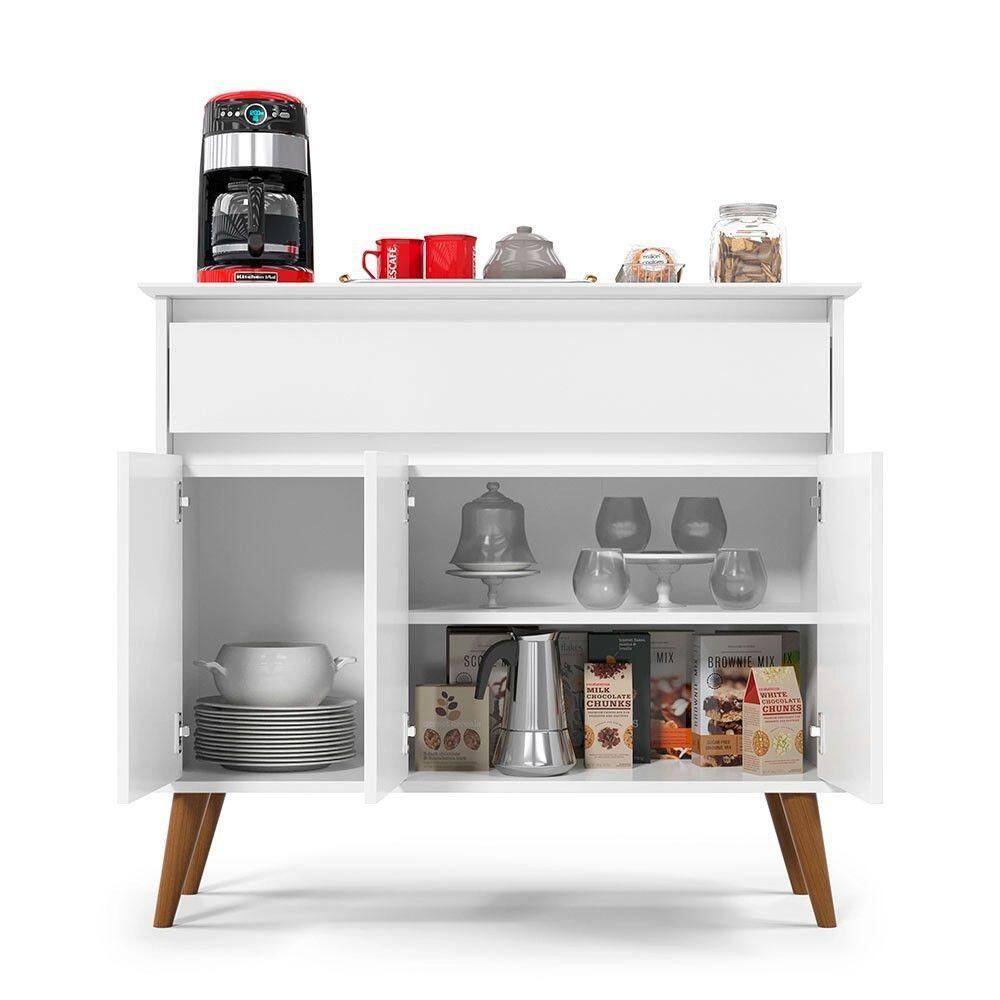 Aparador Buffet Zeus Retrô 3 Portas 1 Gaveta Ej Móveis Branco - Branco