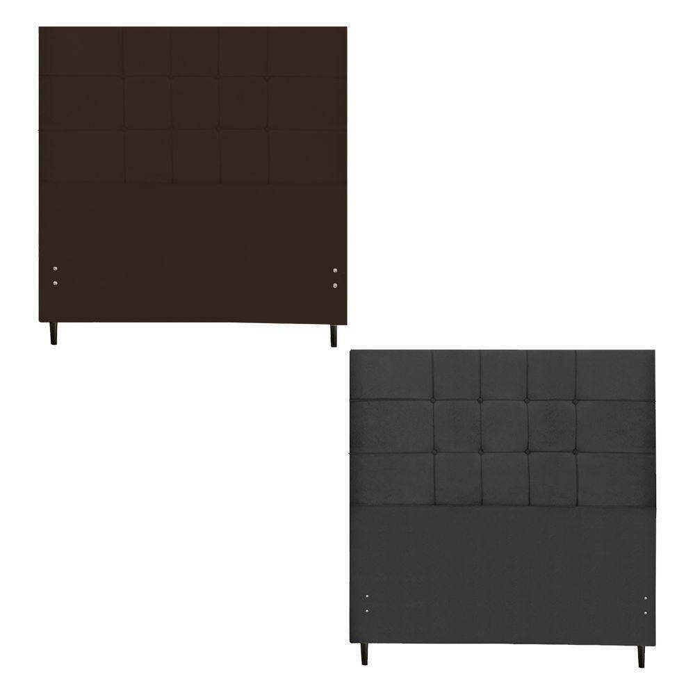 Kit Cabeceira Maveric Estofada Casal 144cm Marrom Botão Tecido + Cabeceira Maveric Solteiro 94cm Preto