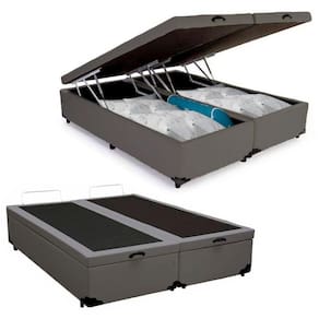 Cama Box Baú Queen Bipartido Sintético Serene Cinza 158x198x44