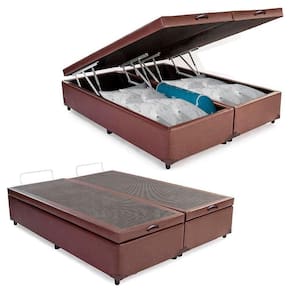 Cama Box Baú Queen Bipartido Sintético Serene Marrom 158x198x44