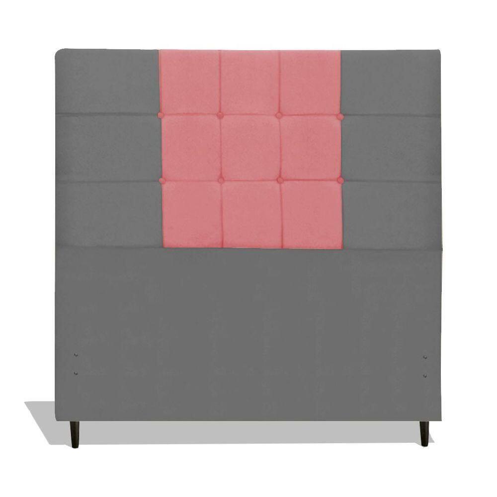 Cabeceira Estofada Box Casal King Size Encosto Para Cama Maveric 195x126 Cm Composê Cinza/rosa