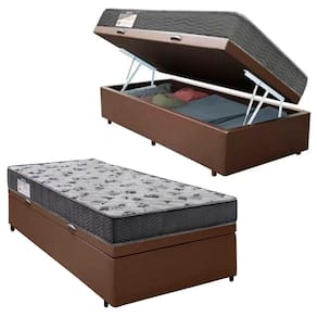 Cama Box Baú Solteiro Sintético + Colchão De Espuma D33 - Serene - 88cm Marrom