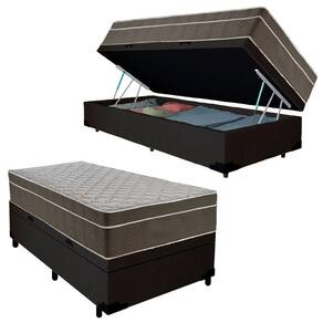 Cama Box Baú Suede Solteiro + Colchão Serene Molas Ensacadas 88x188x69 Preto