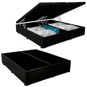 Cama Box Baú Queen Bipartido Sintético Serene Preto 158x198x44