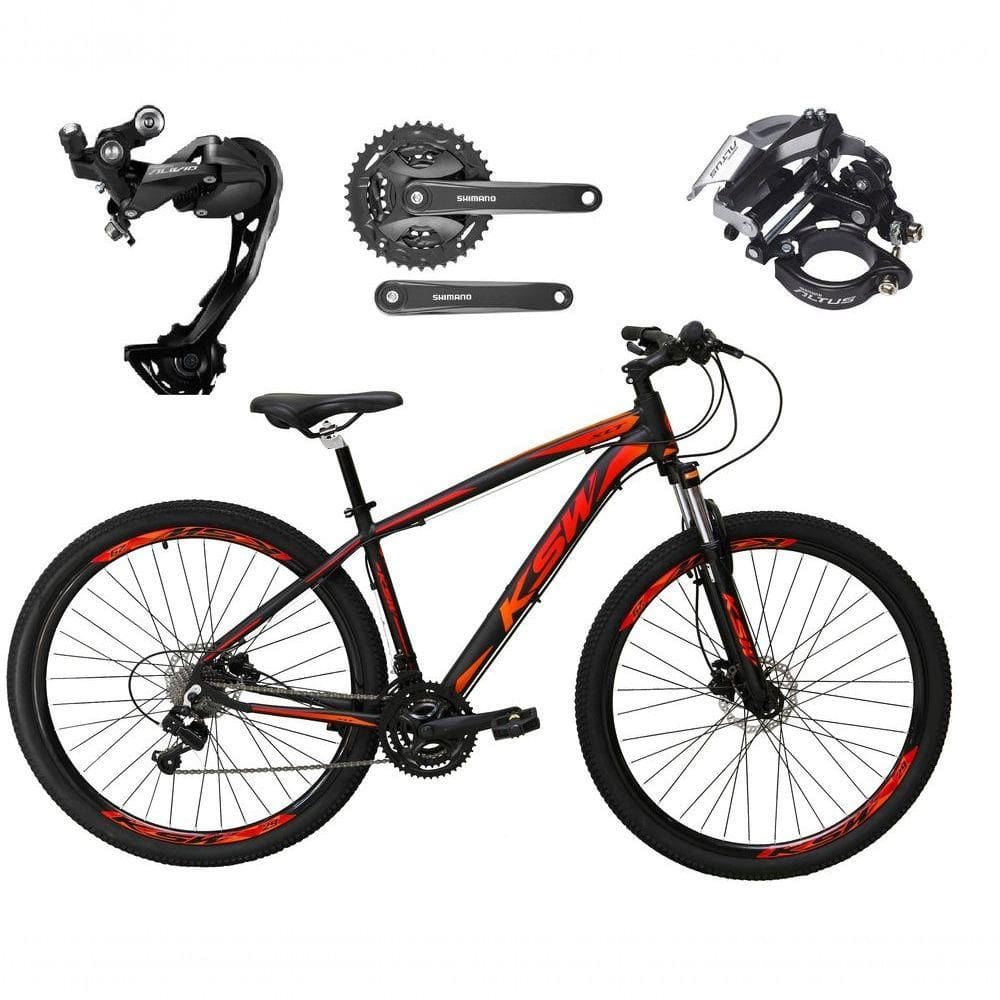 Bicicleta Aro 29 Ksw Xlt Alívio E Altus 27v Freio Hidráulico Garfo Trava - Preto/vermelho/laranja Tam.19