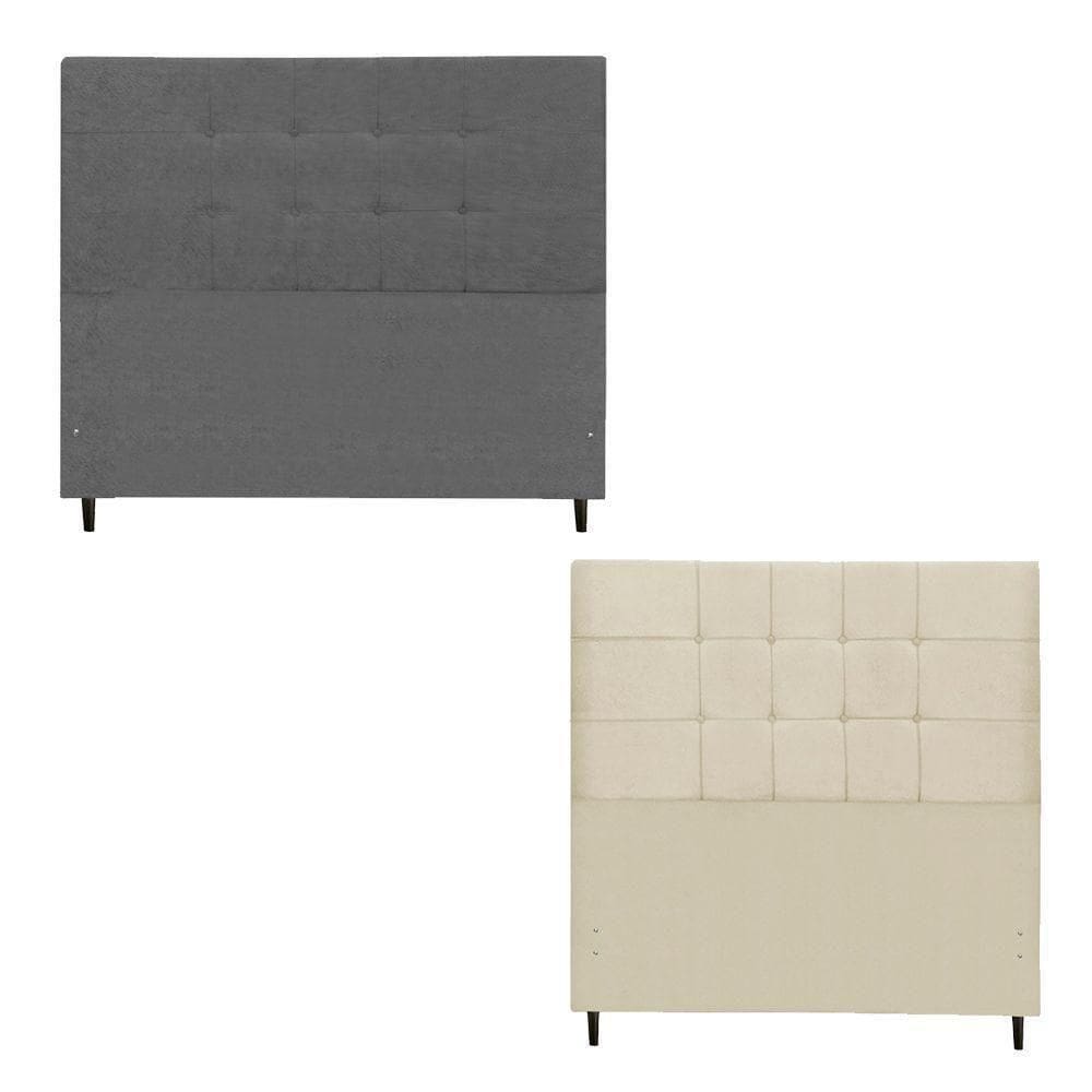 Kit Cabeceira Maveric Estofada Casal 144cm New Foam Botão Tecido + Cabeceira Maveric Solteiro 94cm Chumbo