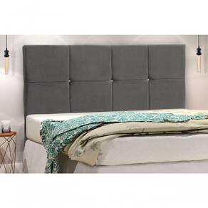 Cabeceira Civic Estofada Com Botão De Strass Para Cama Box Casal 144cm Chumbo