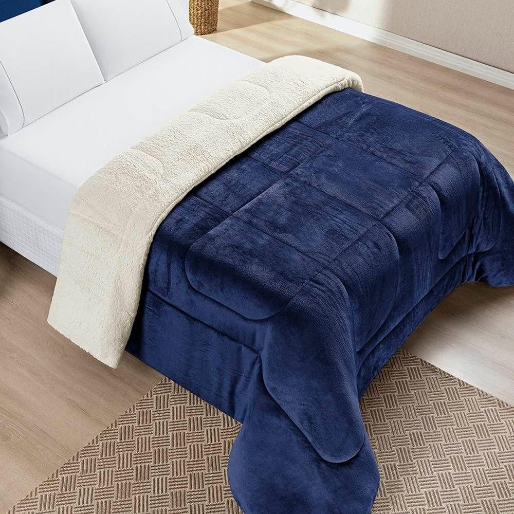 Edredom Queen Coberdrom Sherpa/mantinha Everest 1 Peça - Marinho