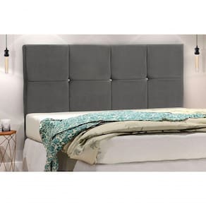 Cabeceira Civic Estofada Com Botão De Strass Para Cama Box Solteiro 94cm Chumbo -