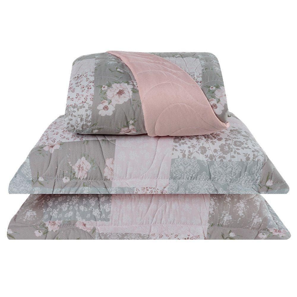 Cobre Leito Queen Colori Dupla Face 200 Fios Estampado 3 Peças - Patchwork Cinza