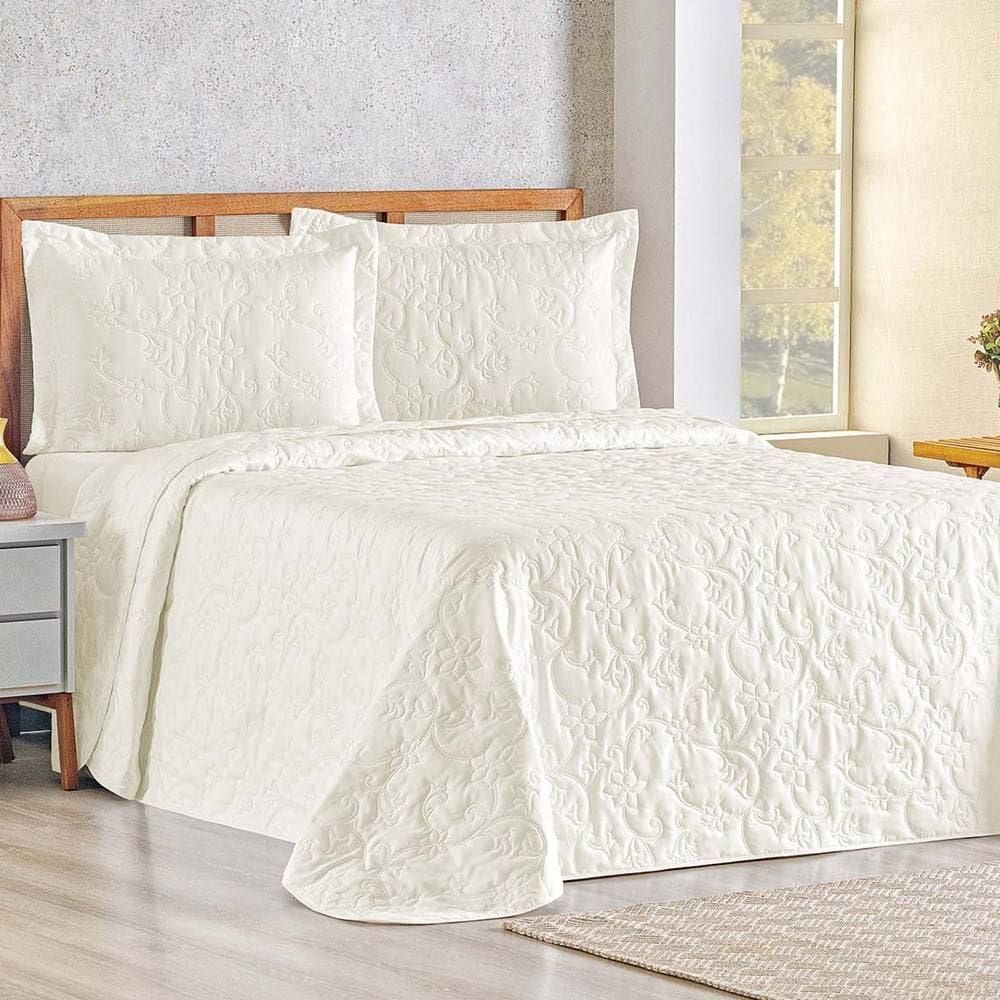 Cobre Leito Queen Bouti Mavie Floral 180 Fios 3 Peças - Marfim