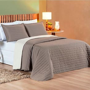 Cobre Leito Queen Mult Colors Dupla Face Micropercal 200 Fios 3 Peças - Camafeu-palha