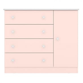 Cômoda Infantil Doce Sonho 1 Porta 4 Gavetas Qmovi Rosa