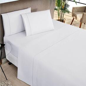 Jogo De Lençol Casal 180 Fios 4 Peças Elegance - Branco