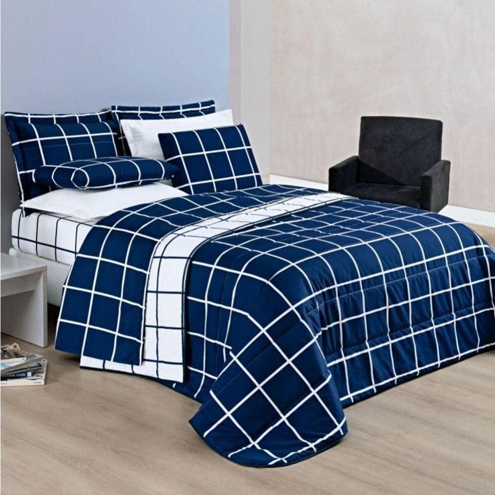 Cobre Leito Queen Dustin Micropercal 200 Fios Dupla Face 3 Peças - Marinho