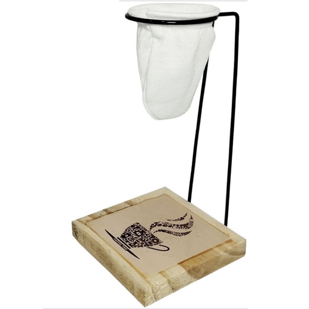 Porta Filtro / Coador de café Aramado com coador de pano e base de madeira