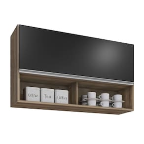 Armário de Cozinha Aéreo 100cm Basculante Mia Z34 Freijó/Preto - Mpozenato