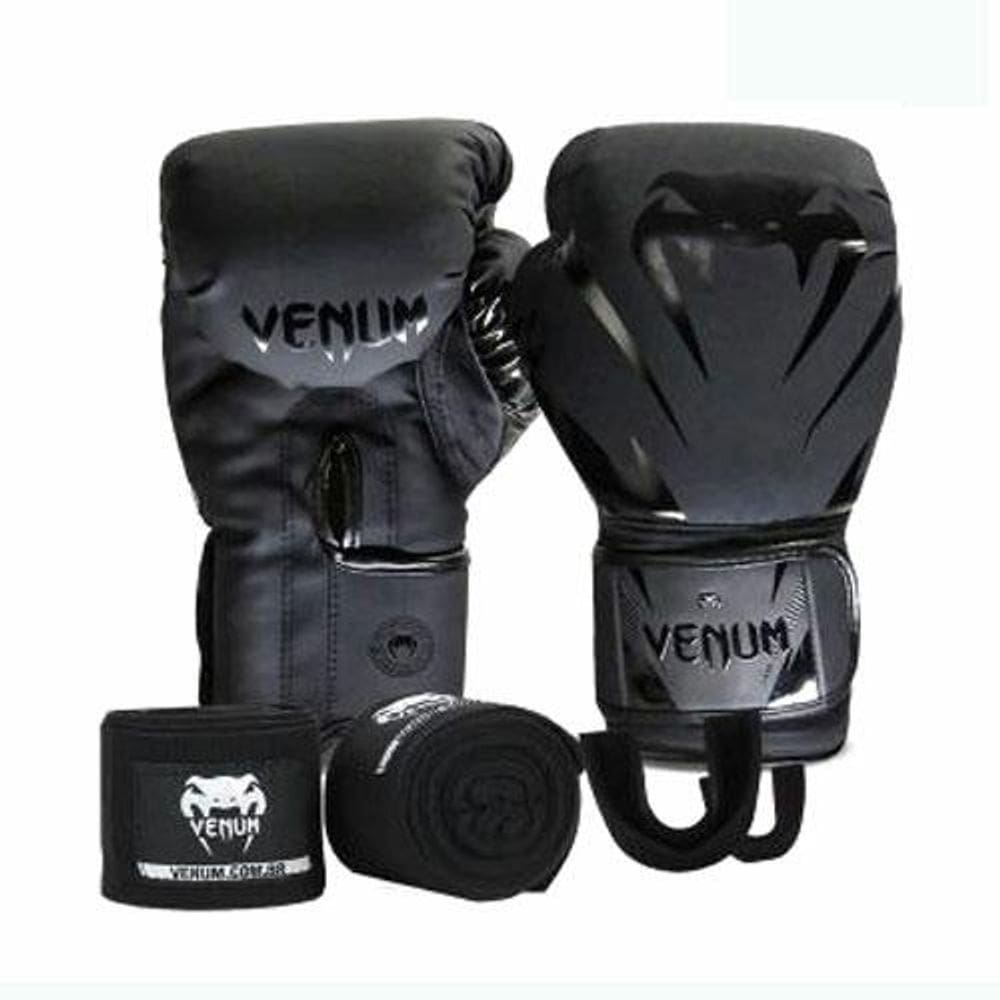 Kit Luva Boxe Venum 3x1 Full black pto - venum