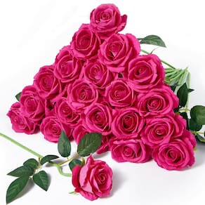 Rosas artificiais Serwalin, 20 peças de veludo rosa choque Real Touch