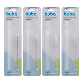Kit 4 Refil Canudo + 4 Escovinha Garrafa Fresh Dino Buba