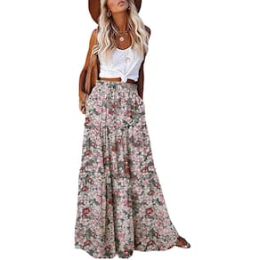 Saia maxi EARKOHA, gravata feminina de cintura alta com estampa estampada branca